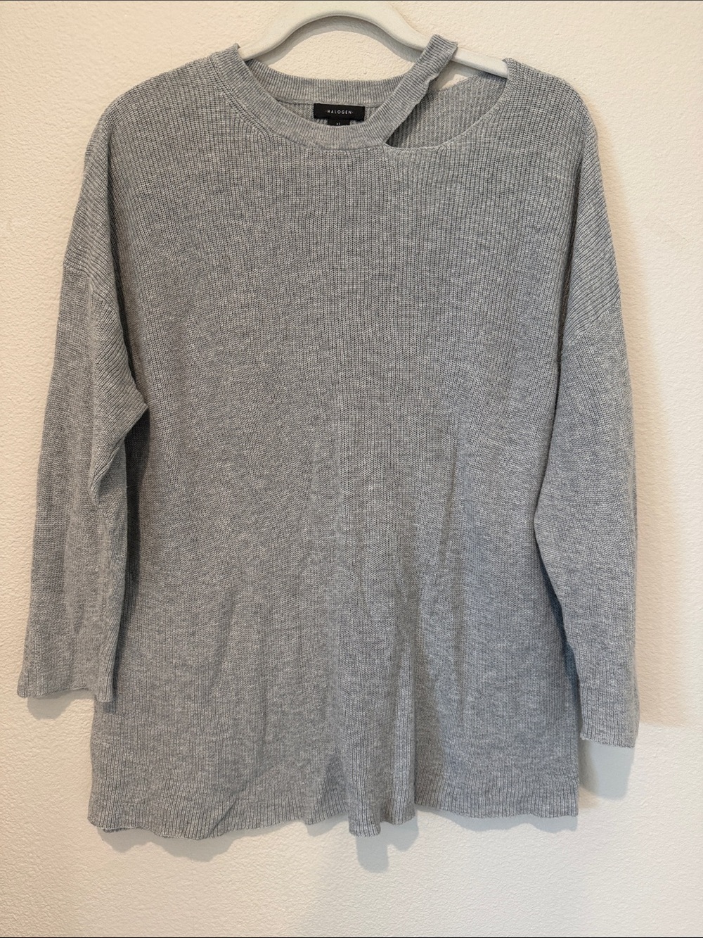 Halogen Grey Heather Cutout Detail Crewneck Pullover Sweater